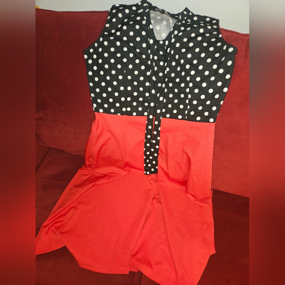 Red and Black A-Line Pleated Tiered Dress
